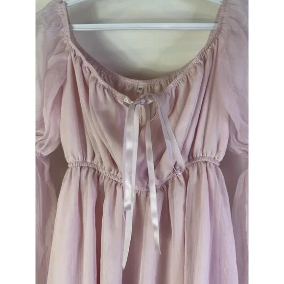 Y2K Baby Doll Fairy Angel Sheer Mesh Milk Maid Top Shirt Pink Medium Princess - Picture 2 of 5